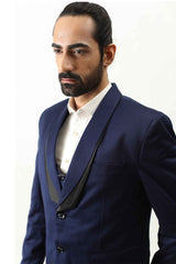 Midnight Blue Suit with Trousers & Vest sasyafashion