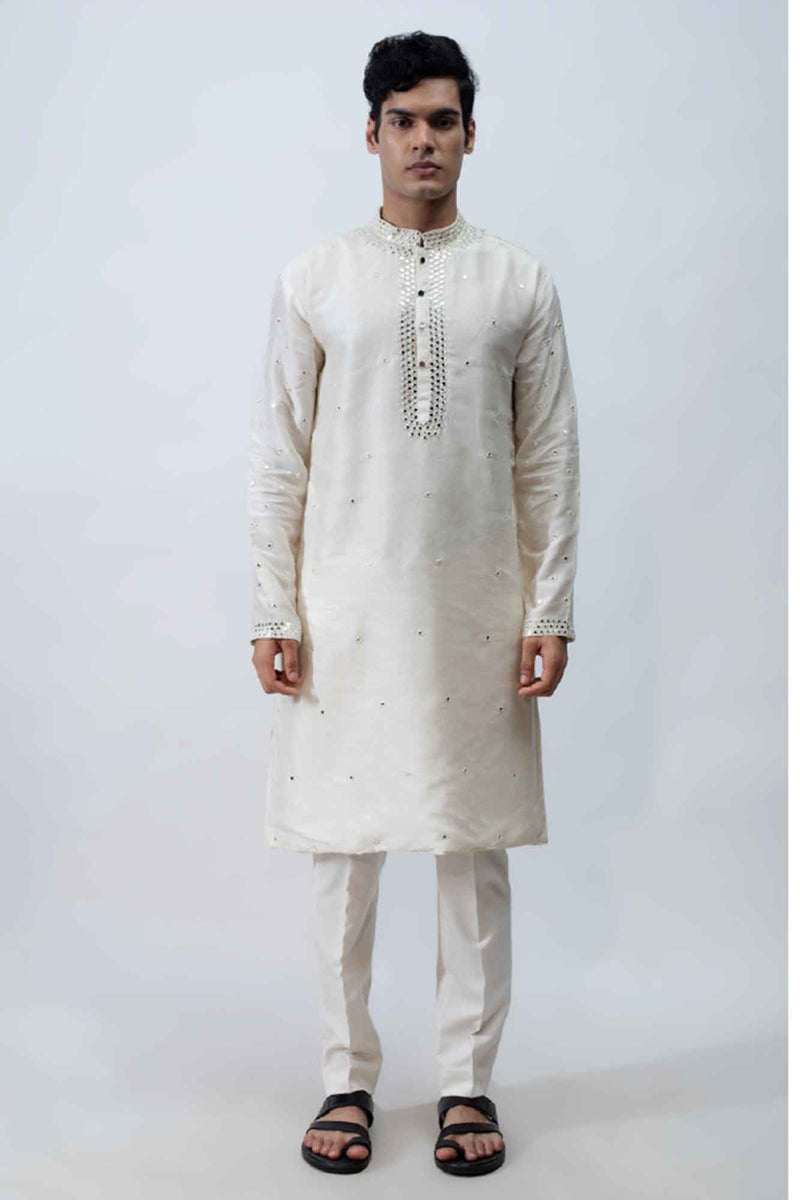 Ivory Mirror Work Kurta Set. sasyafashion