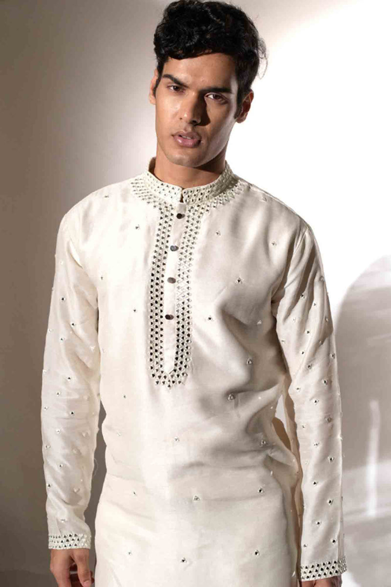 Ivory Mirror Work Kurta Set. sasyafashion