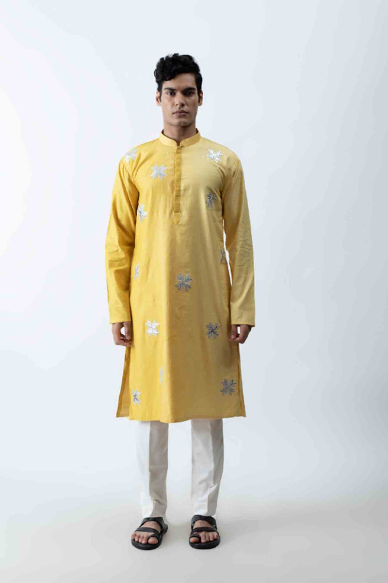 Yellow Ombre Applique Kurta Set. sasyafashion