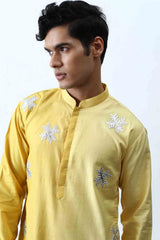 Yellow Ombre Applique Kurta Set. sasyafashion