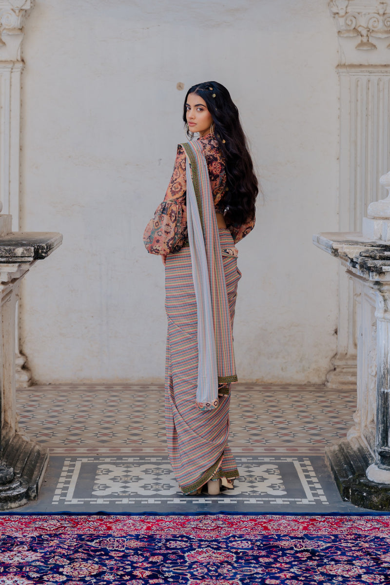 Stripe Sari in Rust, Stripe printed sasyafashion