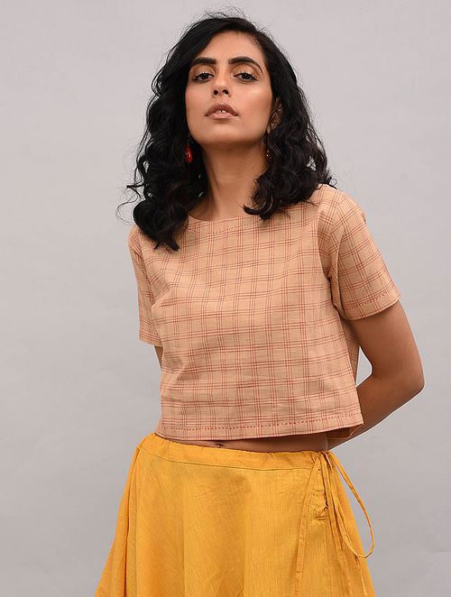 Designer/ Indo Western Top/ Skirt In Beige & Yellow  Color