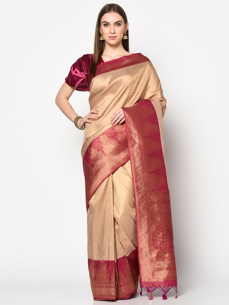 Shop Handloom Saree In Golden Colour which is Saree online at Sasya At