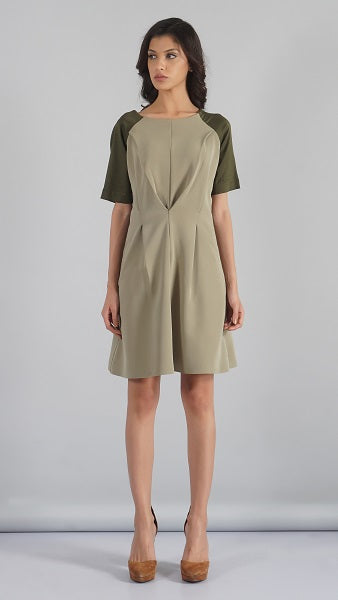 Casual Dress In Olive Green Color