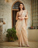 Designer beige color Hand Embroidered saree