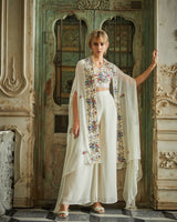 Designer White Hand Embroidered Plazzo Jacket Set